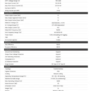 Maxpower Voltas 10kW On Grid Inverter Datasheet